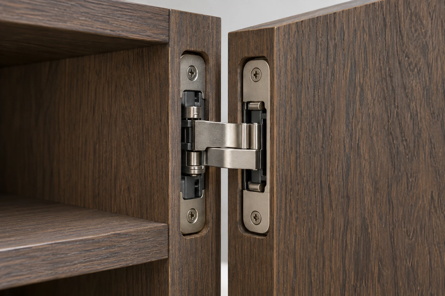3D adjustable concealed hinge — installed cabinet view