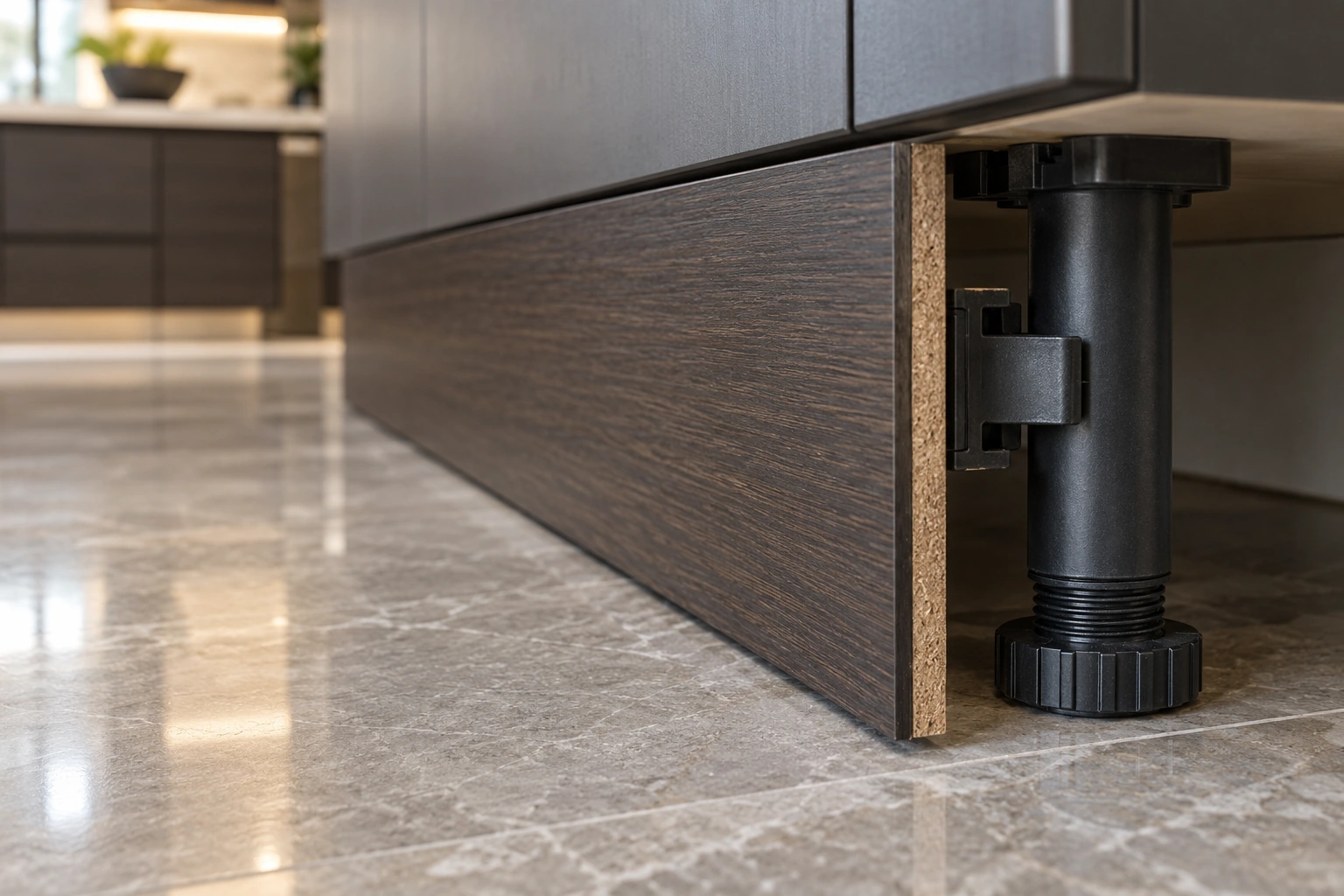 Klip plinth kabinet — pandangan aplikasi projek