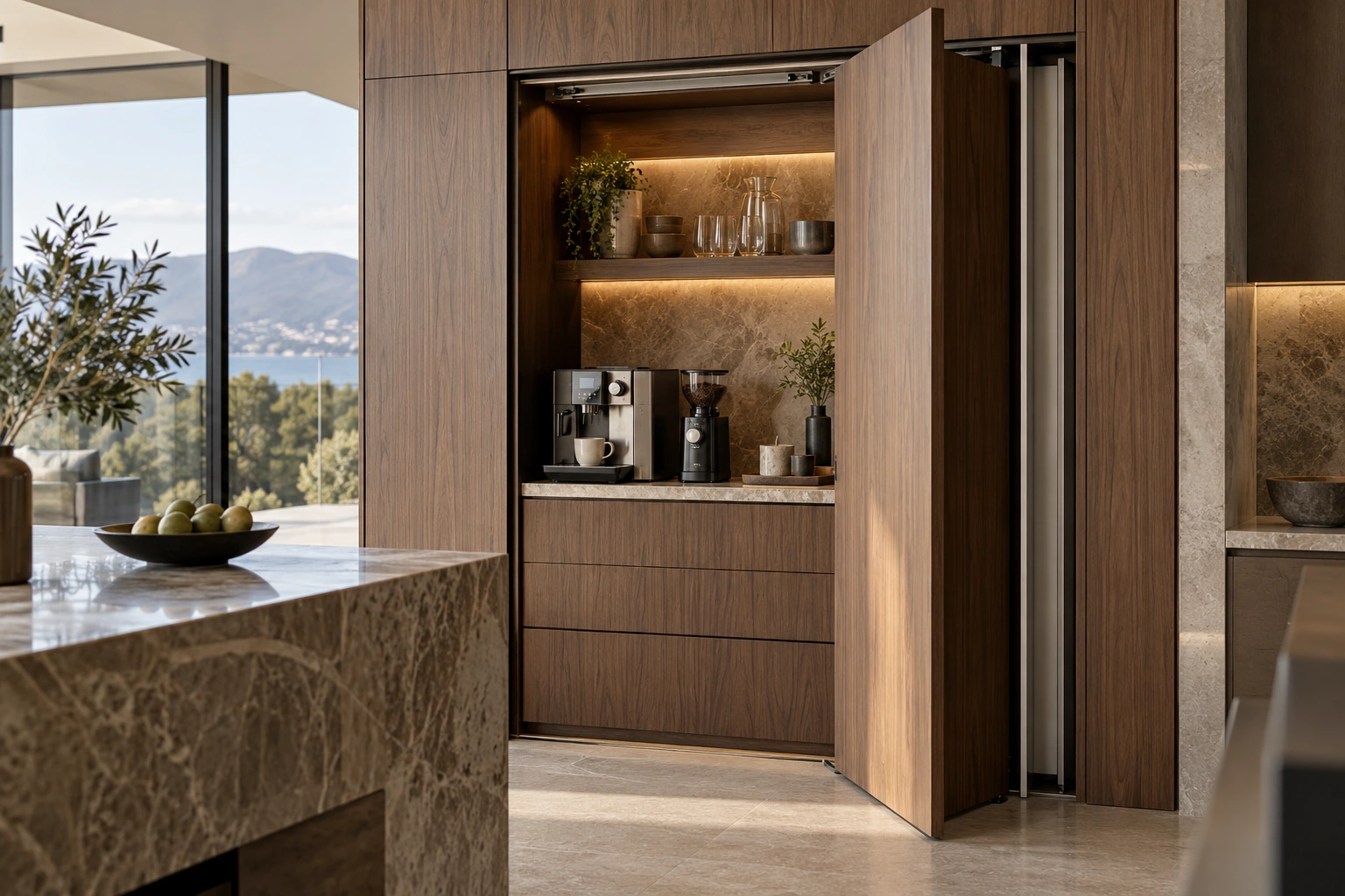 Cabinet pocket-door mechanism — installed cabinet view