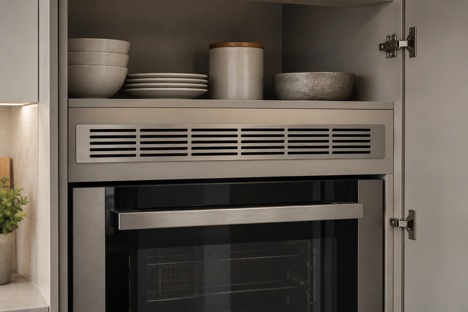 Cabinet ventilation grille — installed cabinet view