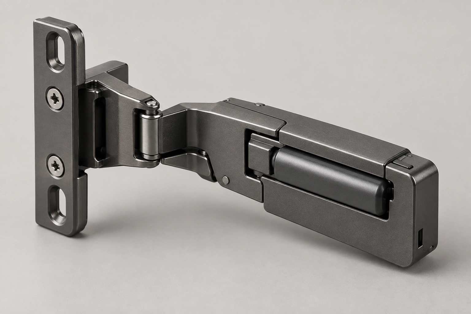 Concealed pin full-overlay soft-close hinge — product hero view