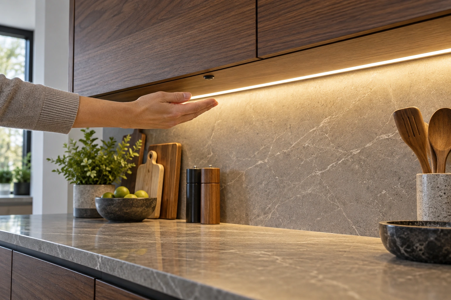 Hand-wave cabinet lighting sensor — functional detail view