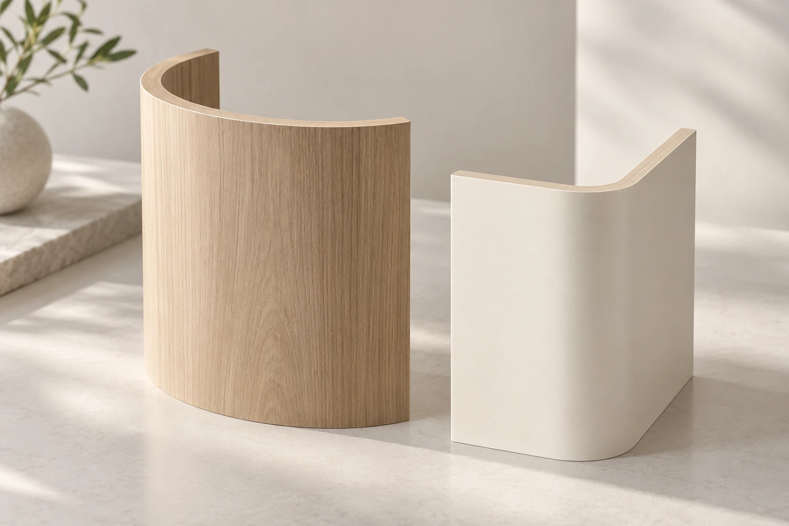 Sistem panel dinding MDF melengkung berlamina melamin dua muka 17 mm · Sampel bahan