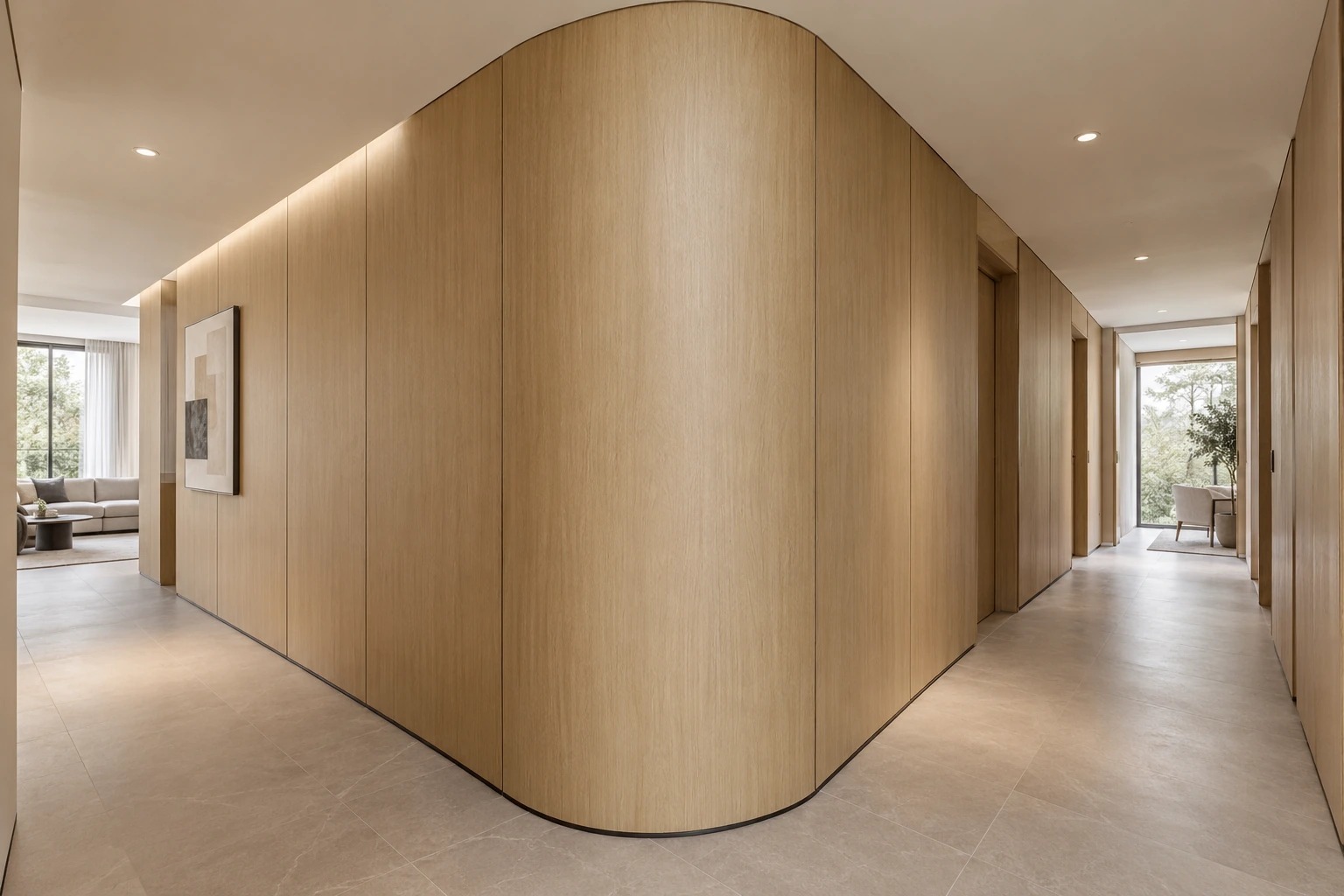 Sistem panel dinding MDF melengkung berlamina melamin dua muka 17 mm · Aplikasi premium