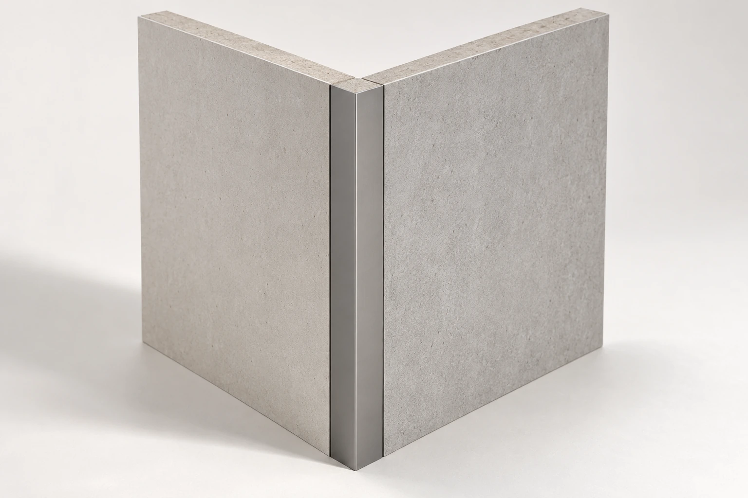 18 mm close-jointed wall panel with metal external-corner system · Material sample