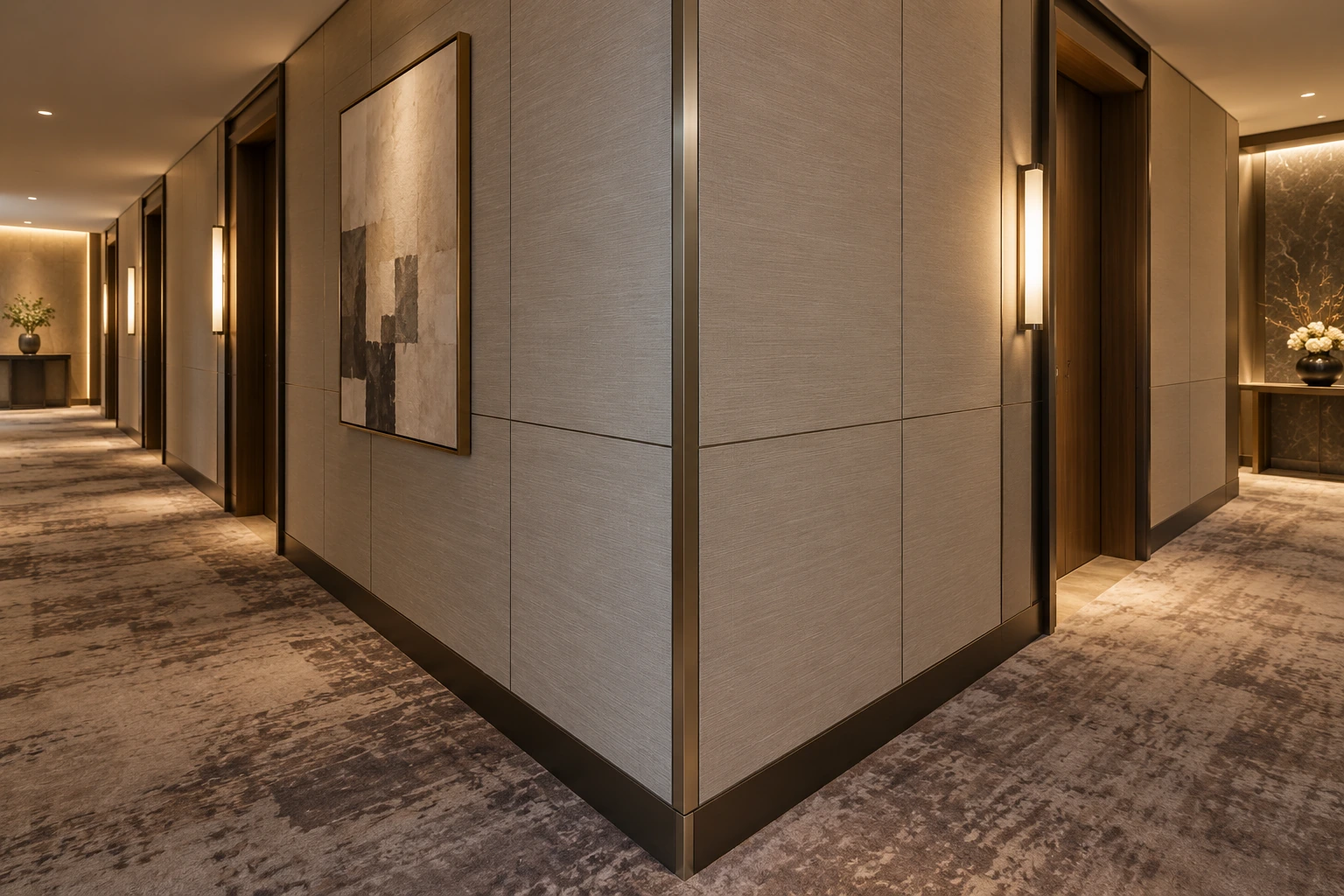 18 mm close-jointed wall panel with metal external-corner system · Premium application