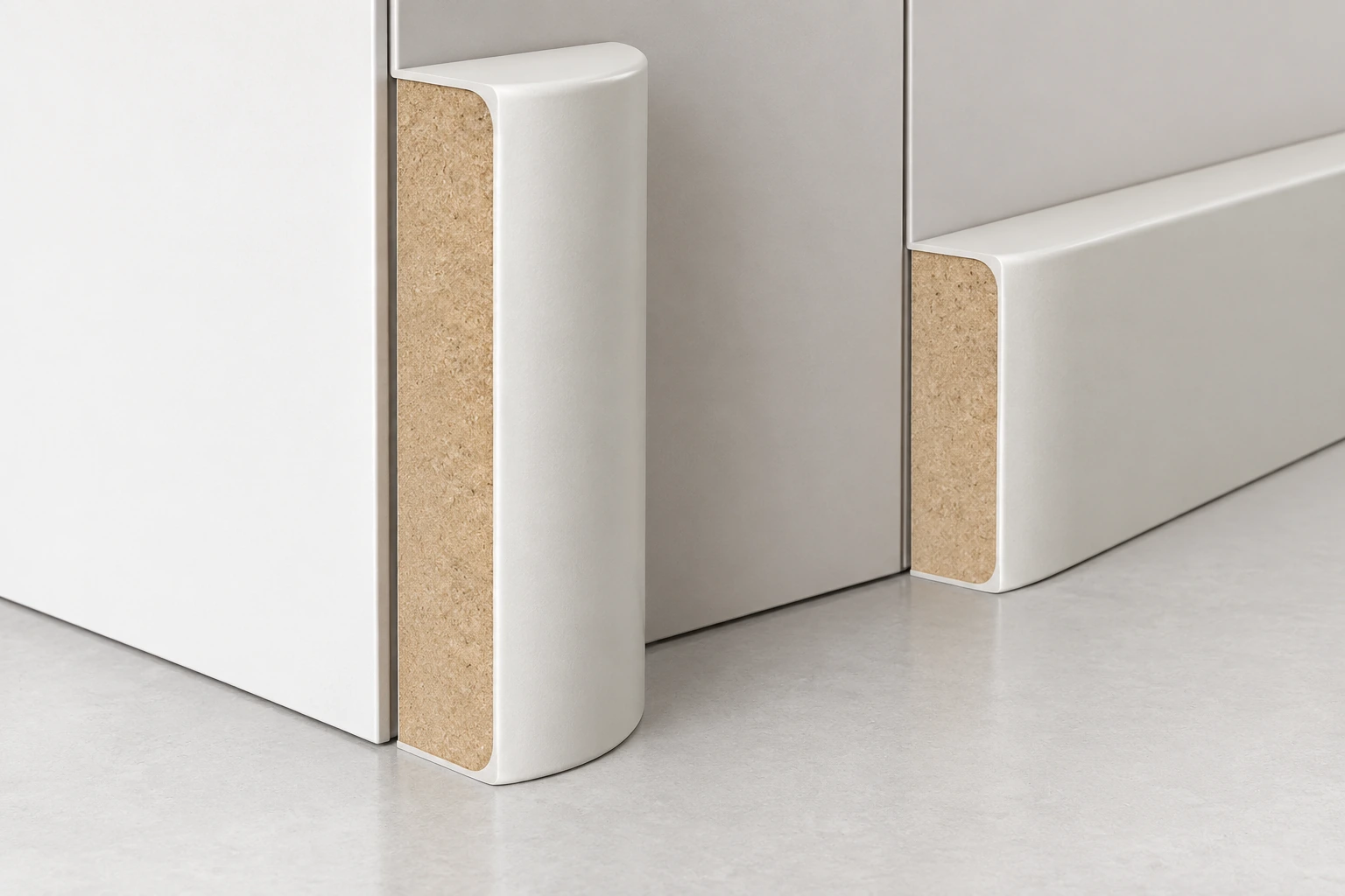 PVC-wrapped MDF rounded column-trim system · Construction layers
