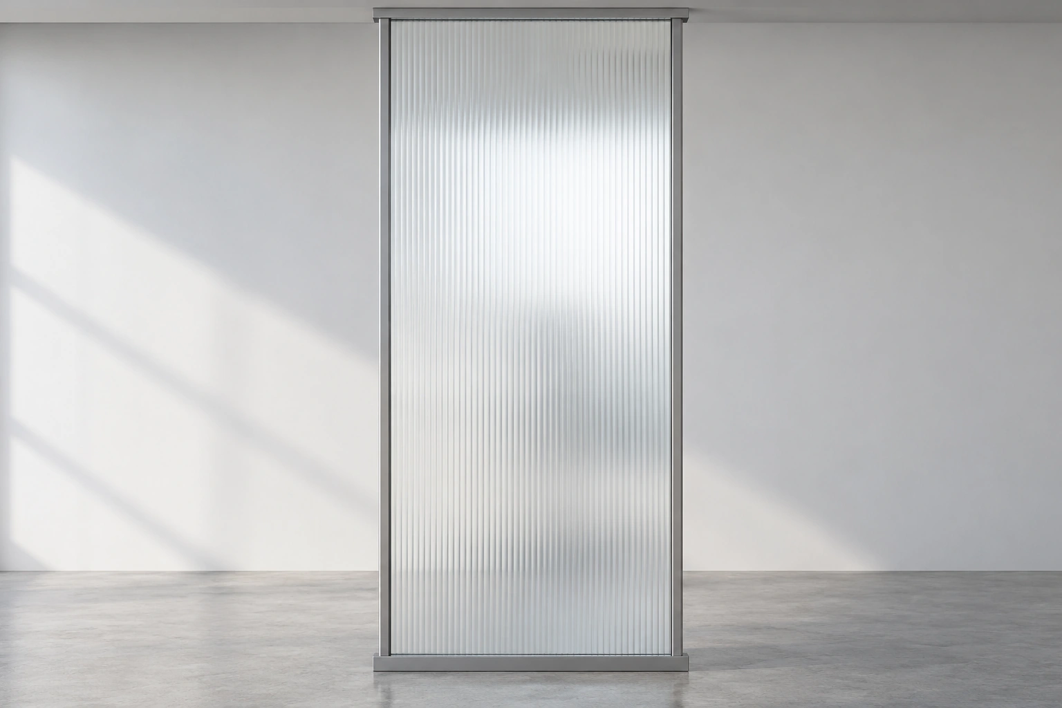 Sistem partisi tetap kaca fluted buram ultra-jernih berbingkai aluminium · Sampel sistem material