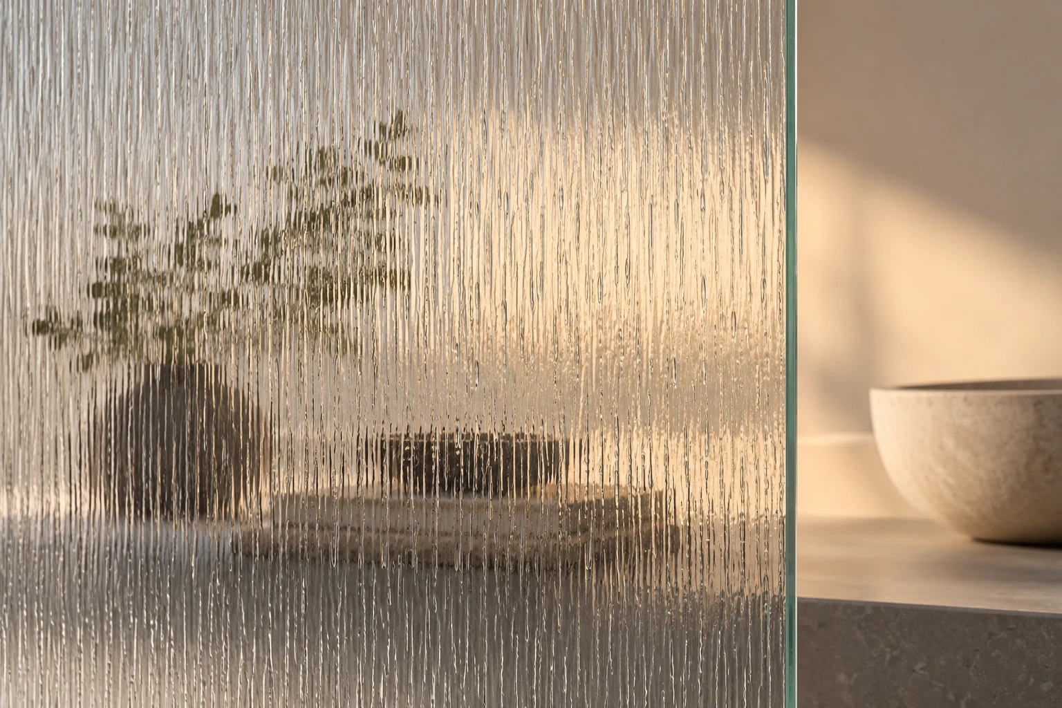 Fine-rain hazy textured cabinet glass · Material sample