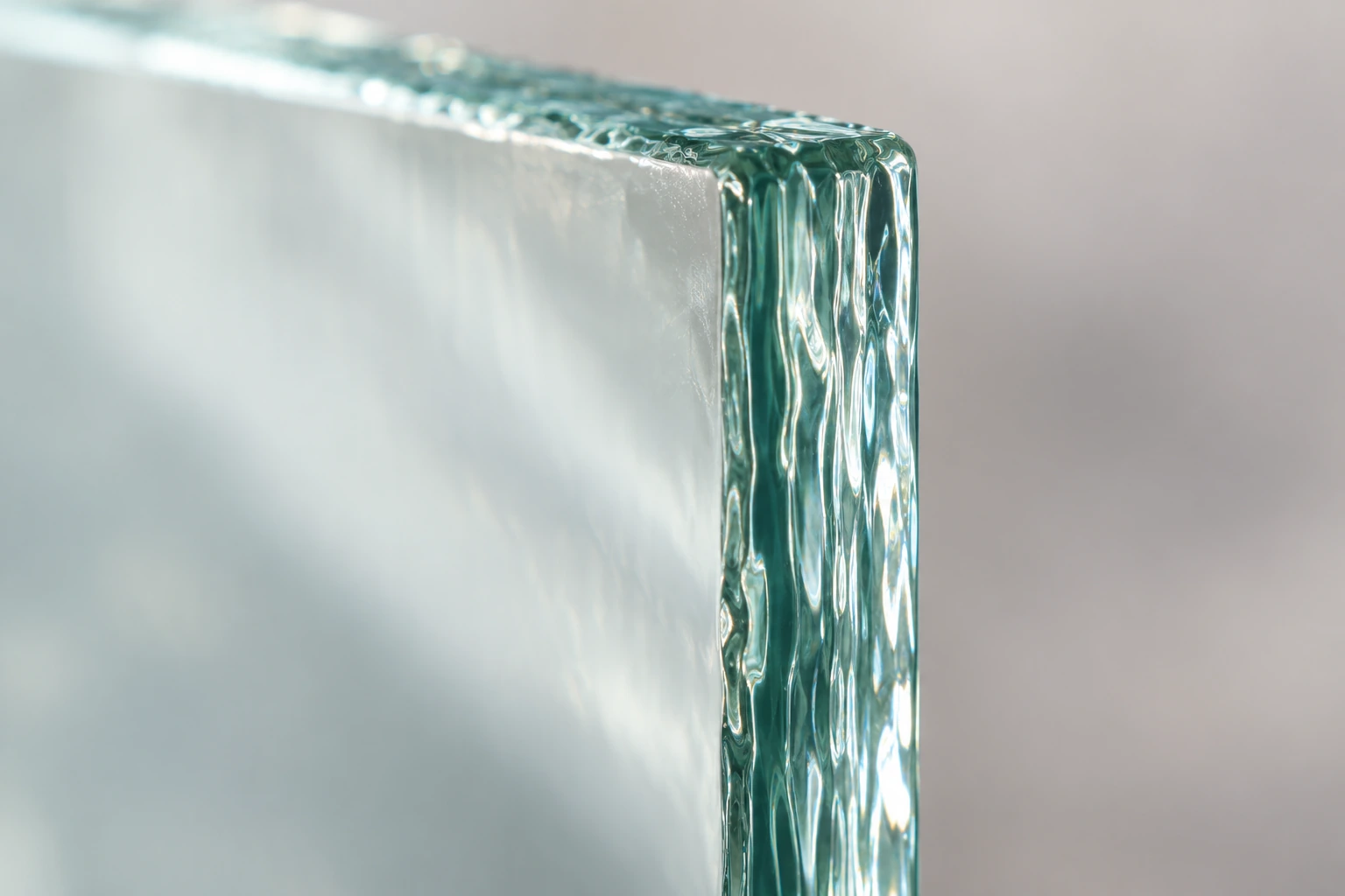 Fine-rain hazy textured cabinet glass · Construction layers