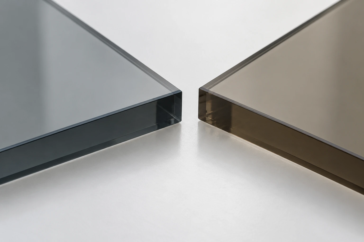 Grey and tea-tinted cabinet glass · Construction layers