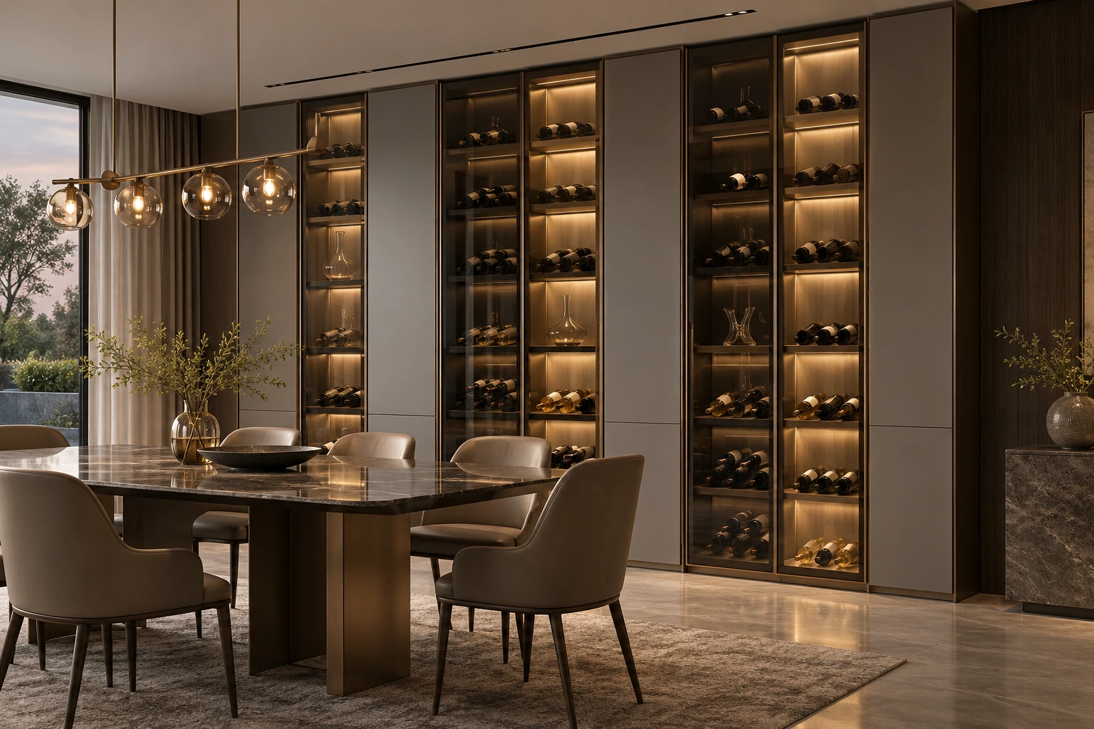 Grey and tea-tinted cabinet glass · Premium application