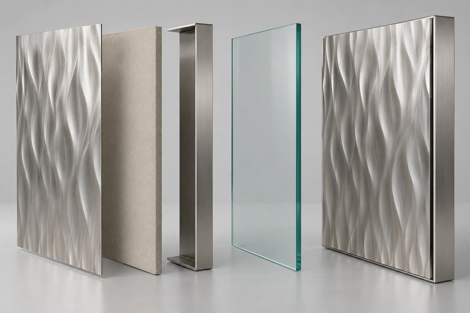 Puerta compuesta revestida de acero inoxidable · Capas constructivas