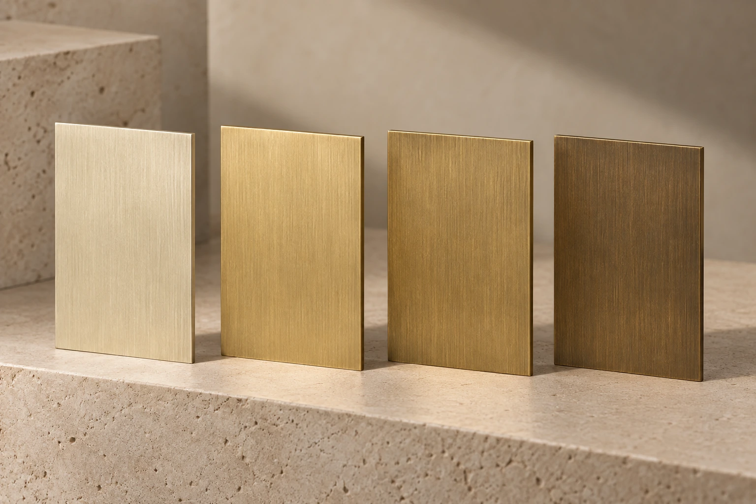 Finishing dekoratif kuningan brushed · Sampel kuningan brushed
