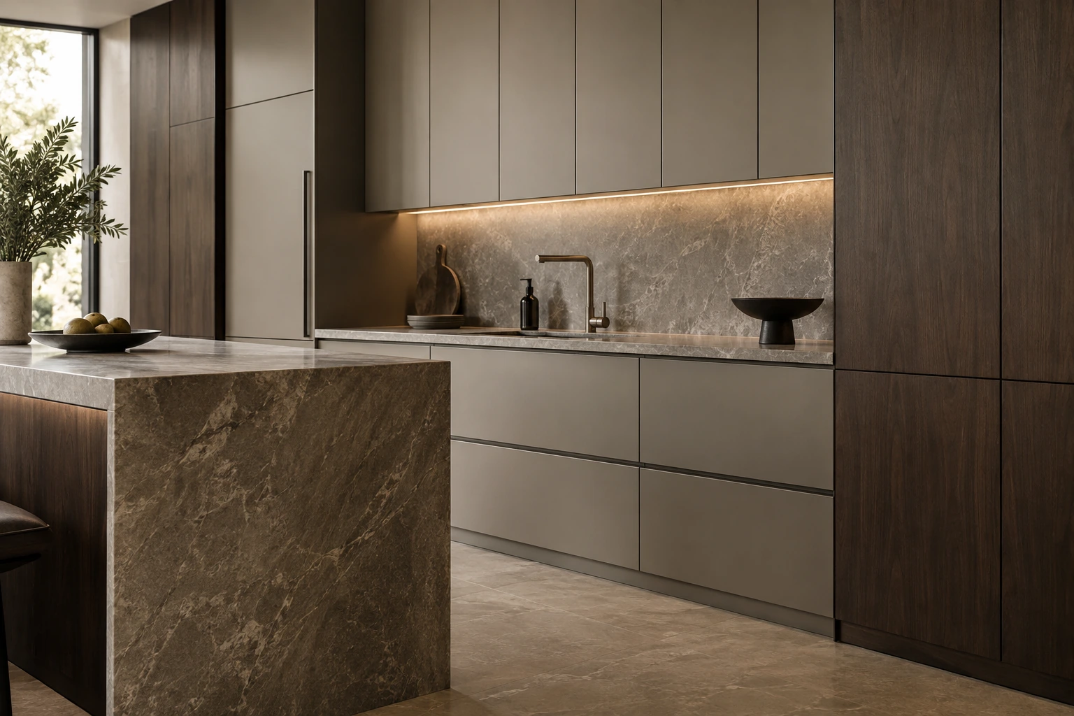 Panel pintu kabinet berkemasan HPL · Aplikasi kabinet dapur
