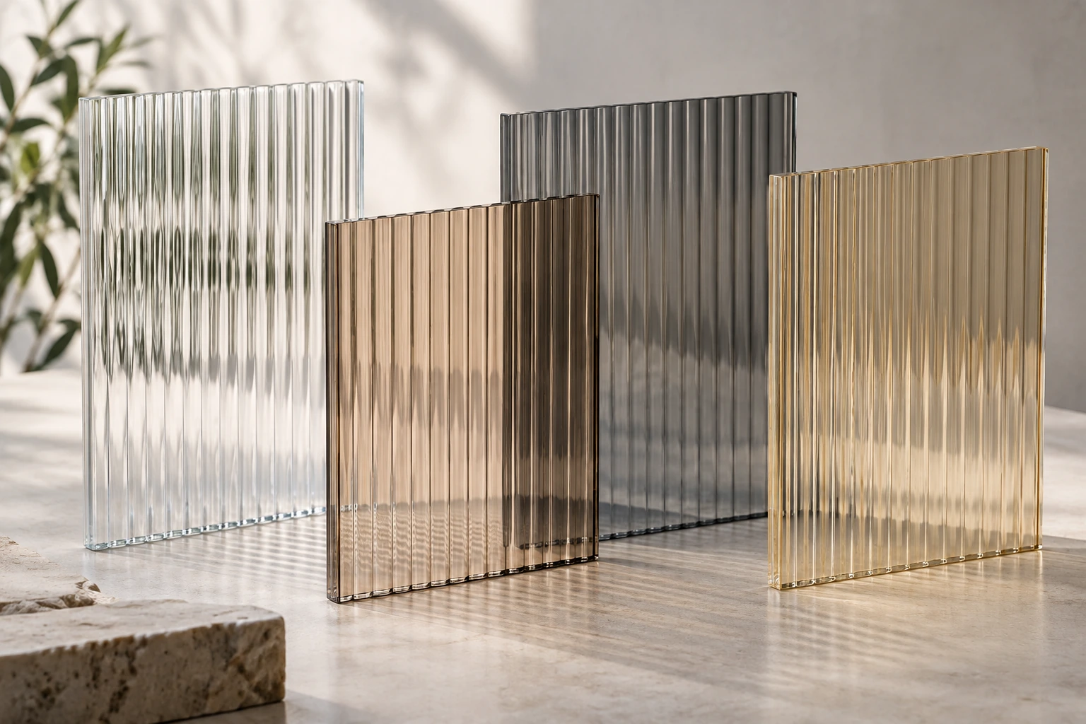 Vertical fluted patterned glass · Fluted-glass samples
