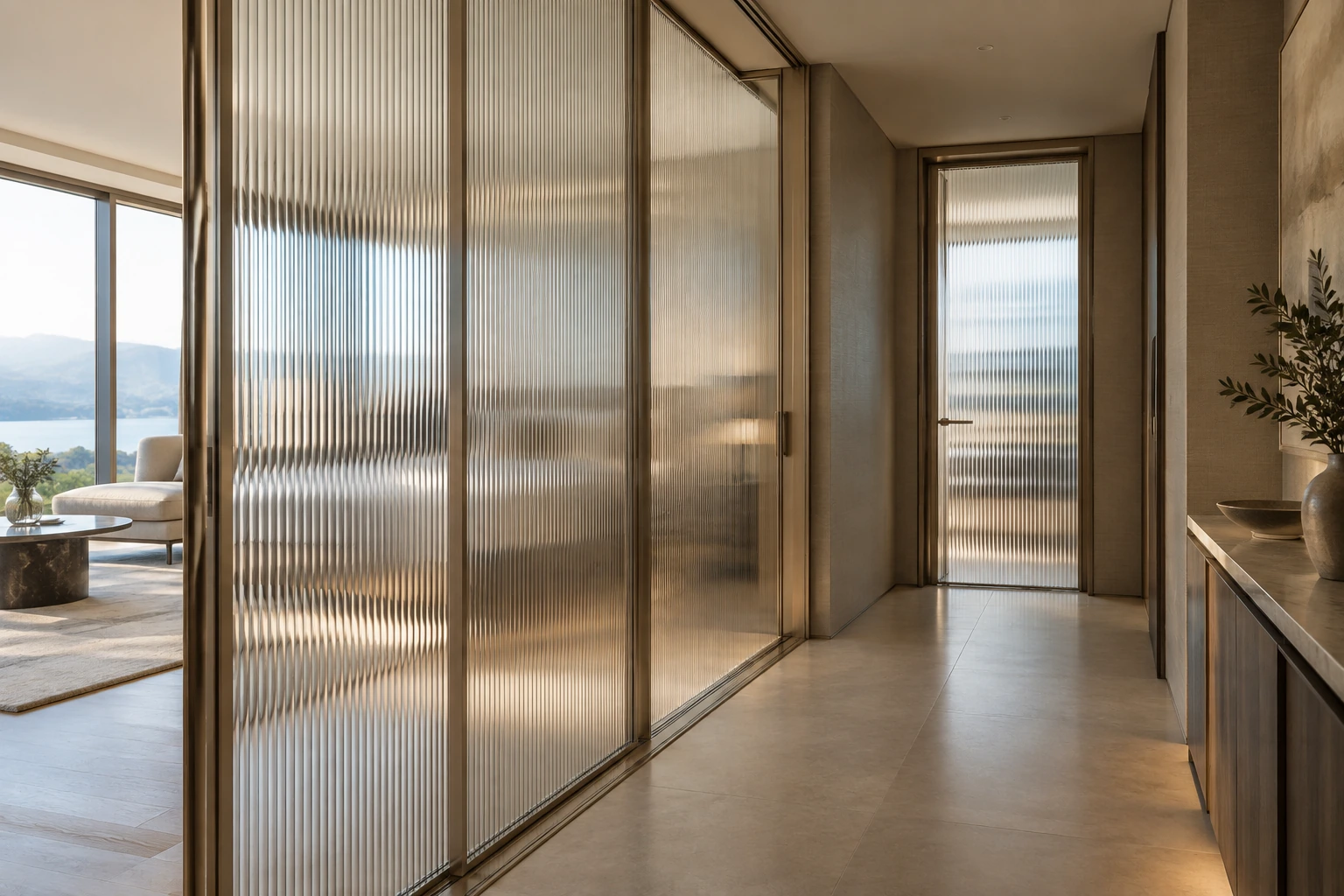 Vertical fluted patterned glass · Partition and interior-door application