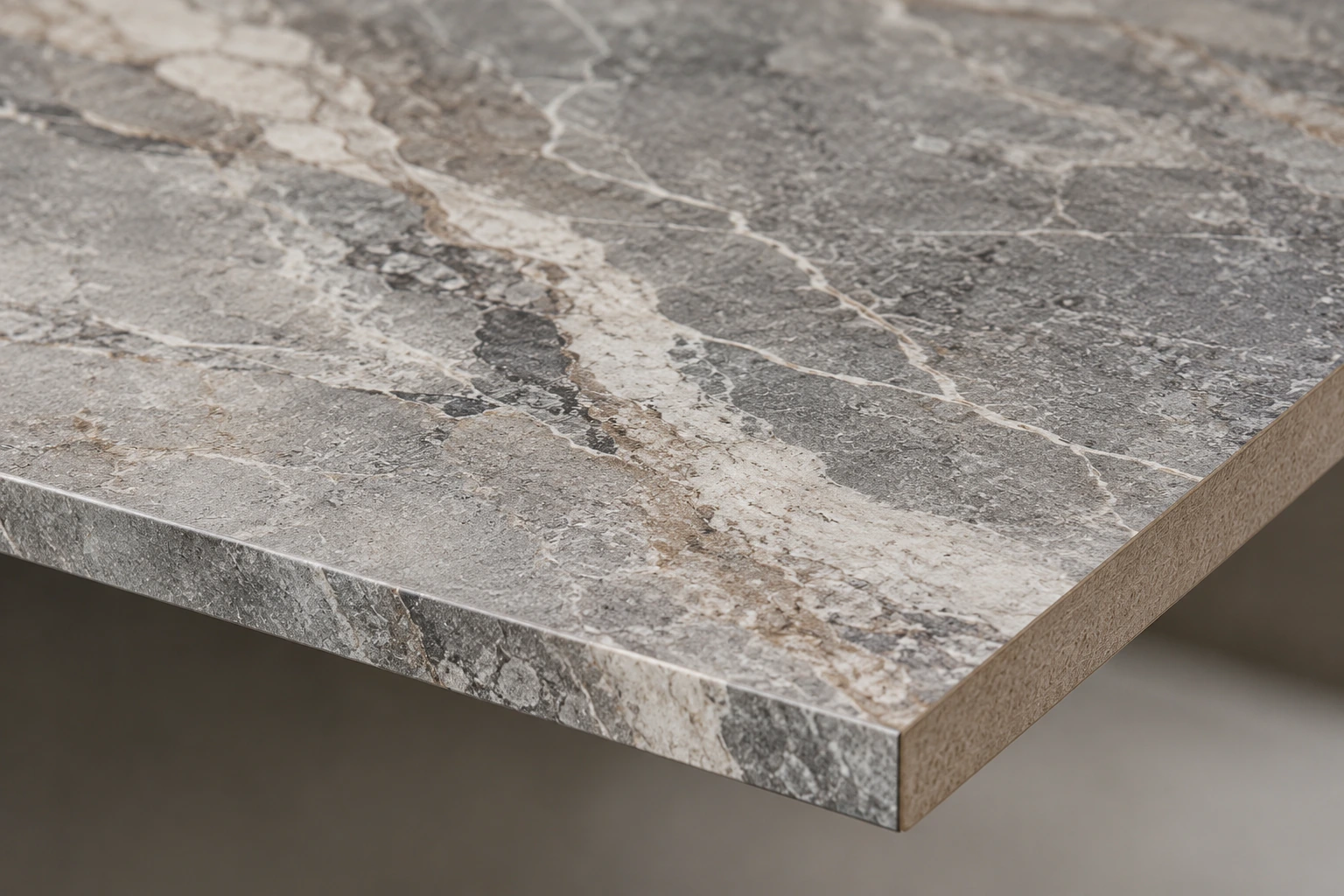 Digital-printed stone-pattern decorative surface · Print, protective surface and carrier detail
