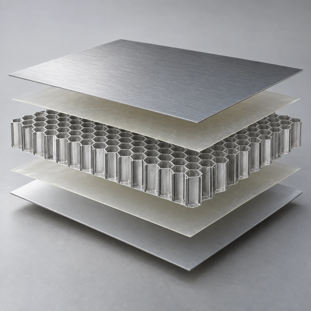 Teras sarang lebah aluminium · Binaan sandwic