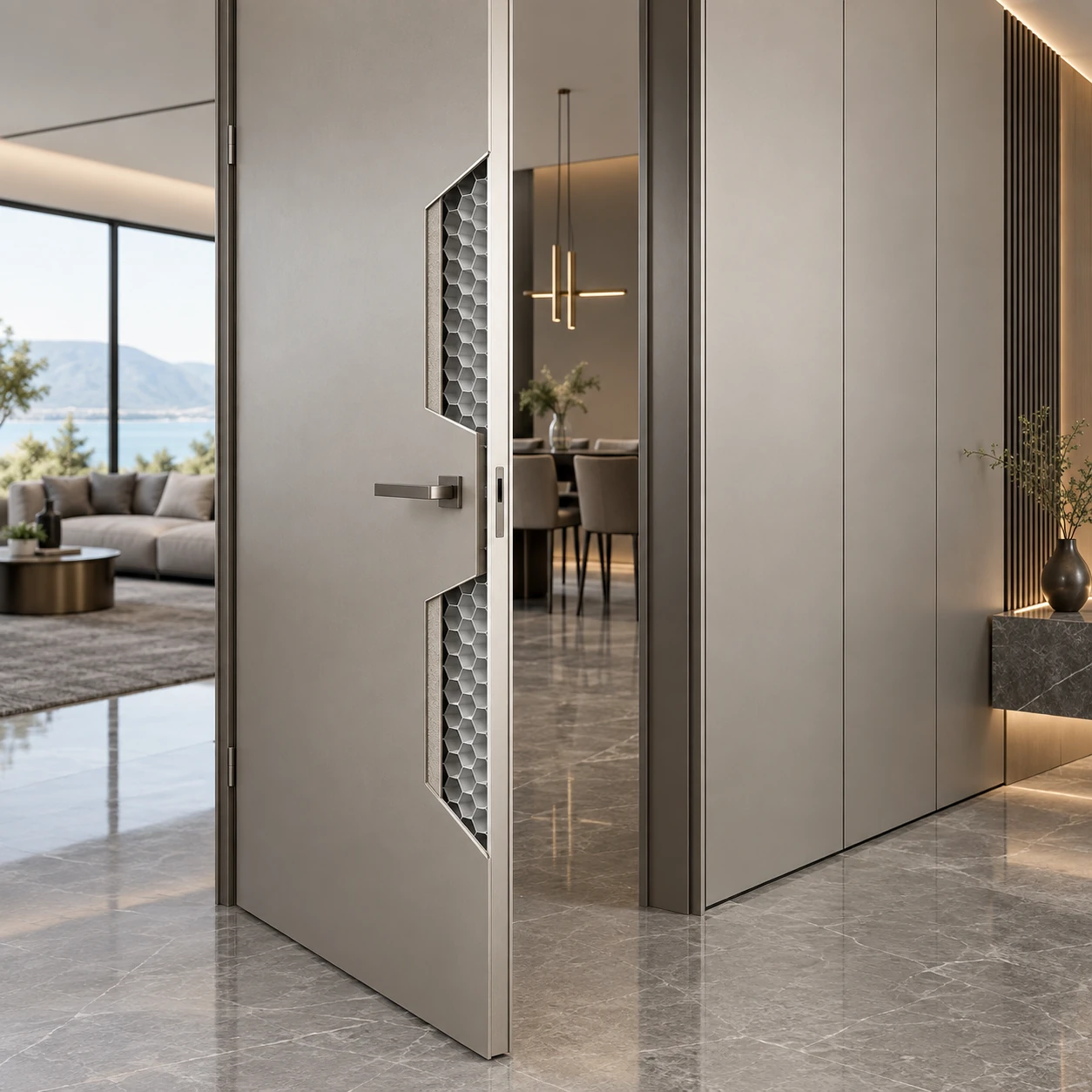 Teras sarang lebah aluminium · Aplikasi pintu dalaman