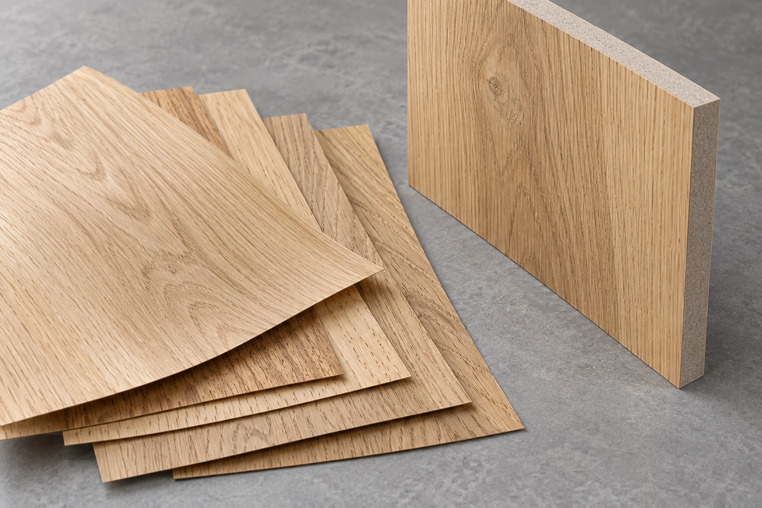 قشرة بلوط طبيعية · veneer leaf stack and bonded panel