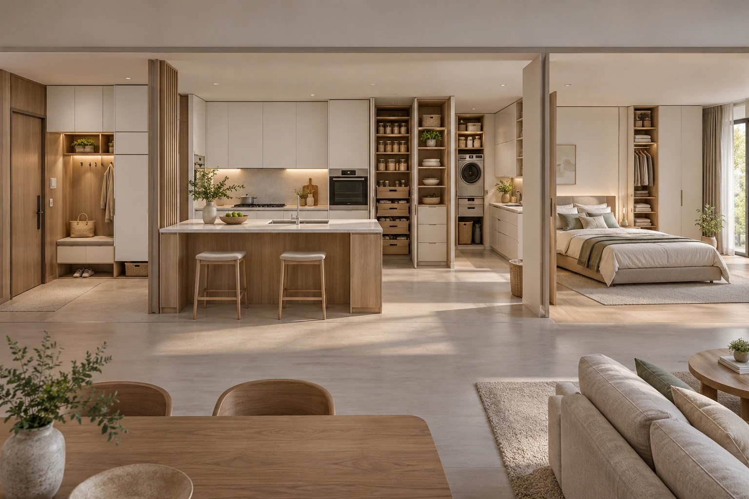 Cross-space adaptive storage system study · Cross-space apartment panorama
