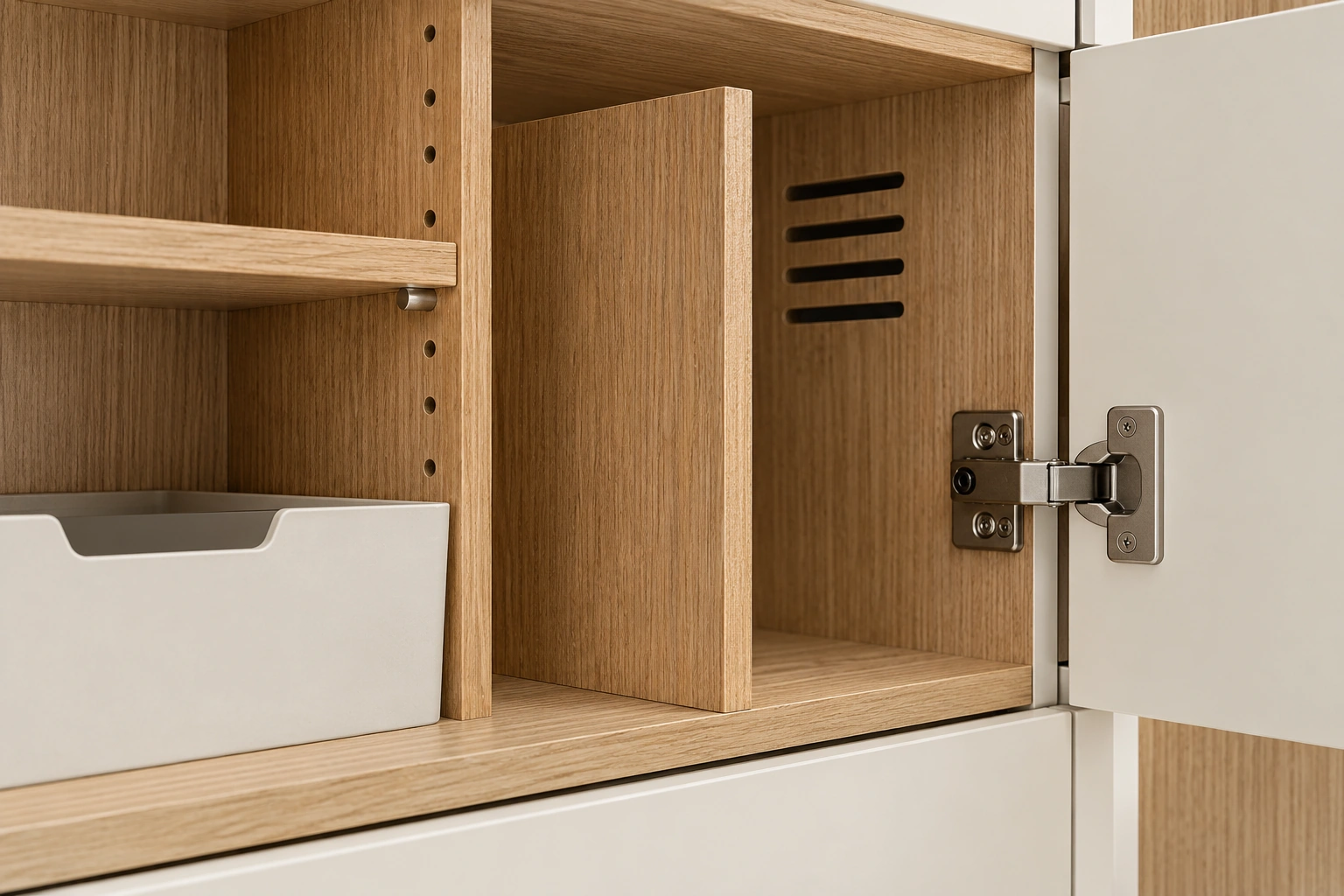 Cross-space adaptive storage system study · Adjustable joinery detail